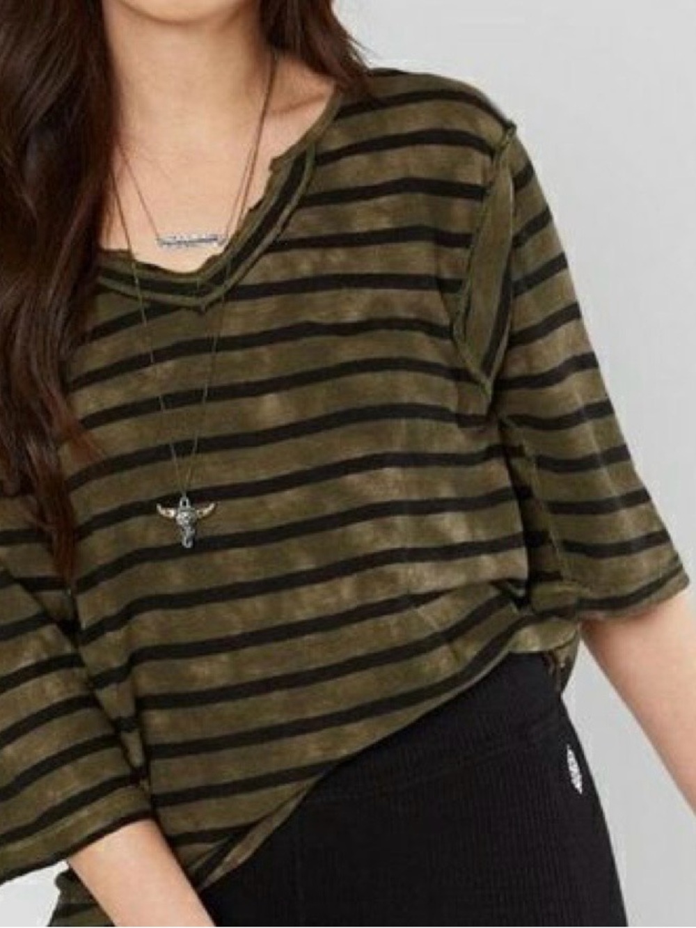 We the free free people green and black striped v-neck shirts size S